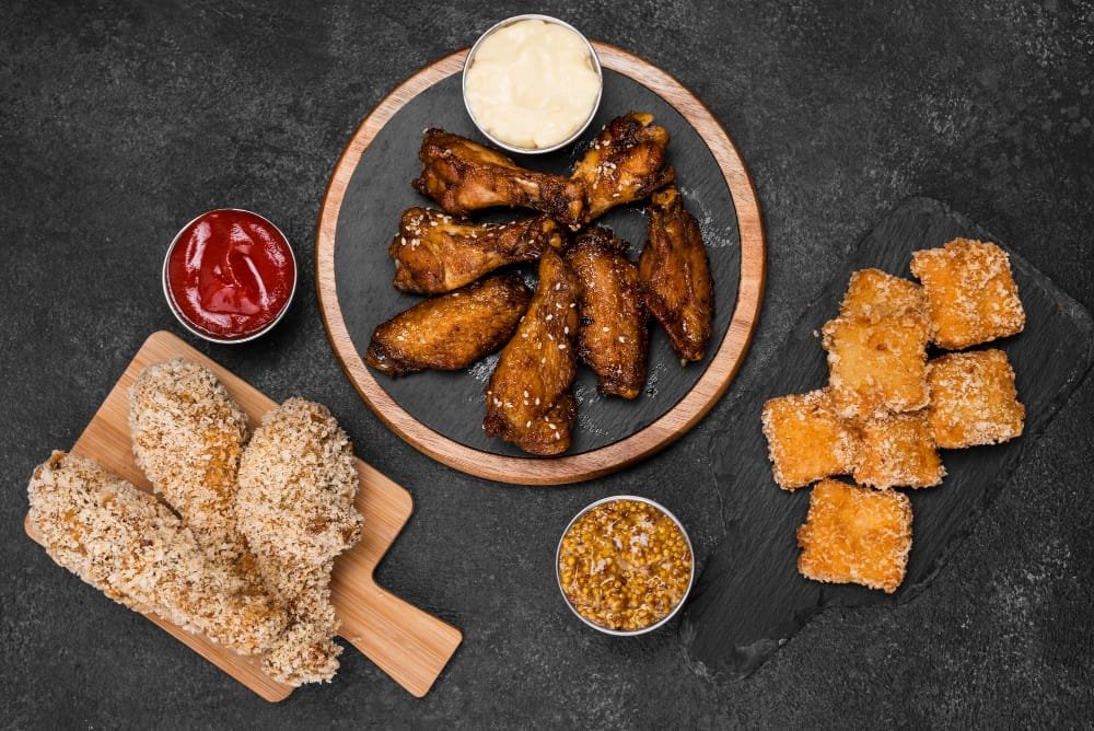 marinated chicken wings flat lay