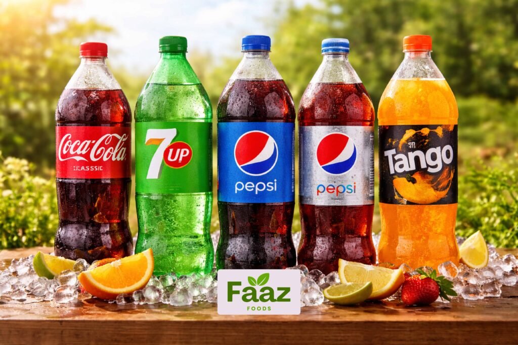 1.5 Ltr soft drinks bottles including Coca-Cola, 7UP, Pepsi, Diet Pepsi and Tango in the UK
