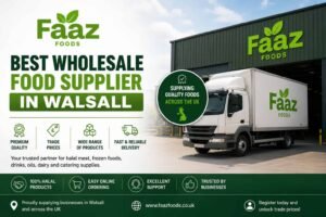 Faaz Foods wholesale warehouse and delivery truck supplying halal food, frozen foods and catering supplies to restaurants and businesses in Walsall, UK.
