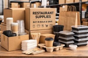 Restaurant and takeaway packaging supplies including cups, food containers and paper bags