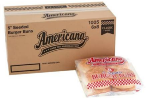 Americana 5-inch seeded burger buns in wholesale packaging for restaurants and takeaways