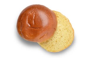 Soft golden brioche burger buns shown whole and sliced for restaurants and takeaways