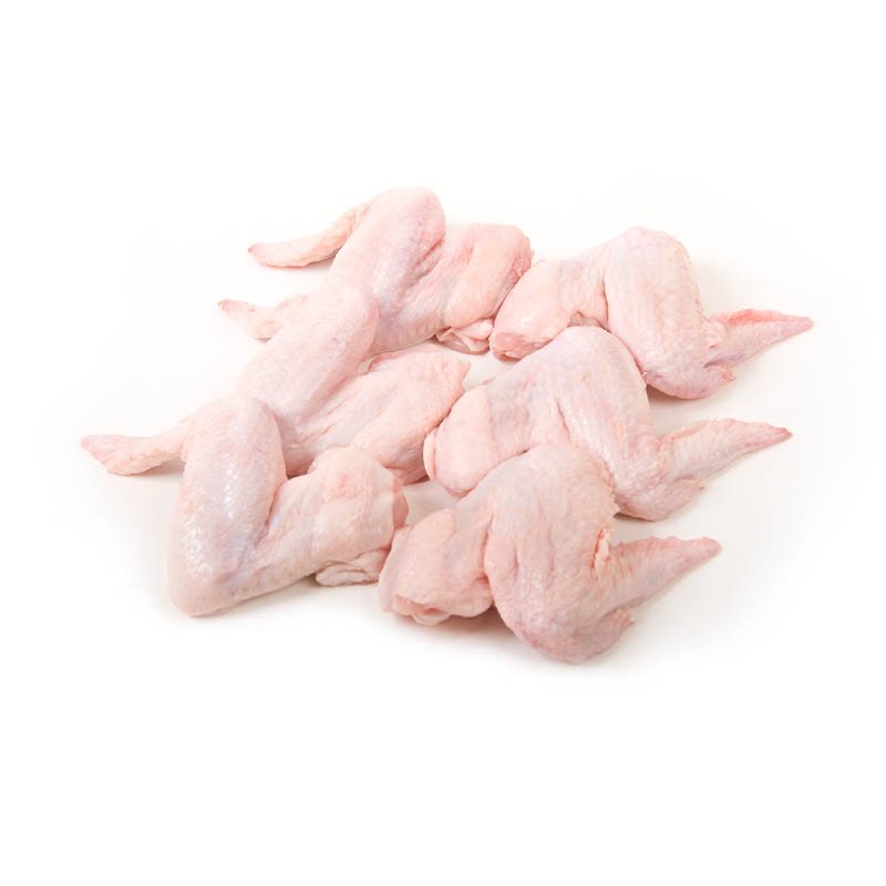 Fresh halal 2 joint chicken wings supplied in a 10kg wholesale case